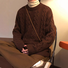 日系麻花毛衣男冬季风感男生线衣外套宽松复古加厚针织衫一件代发