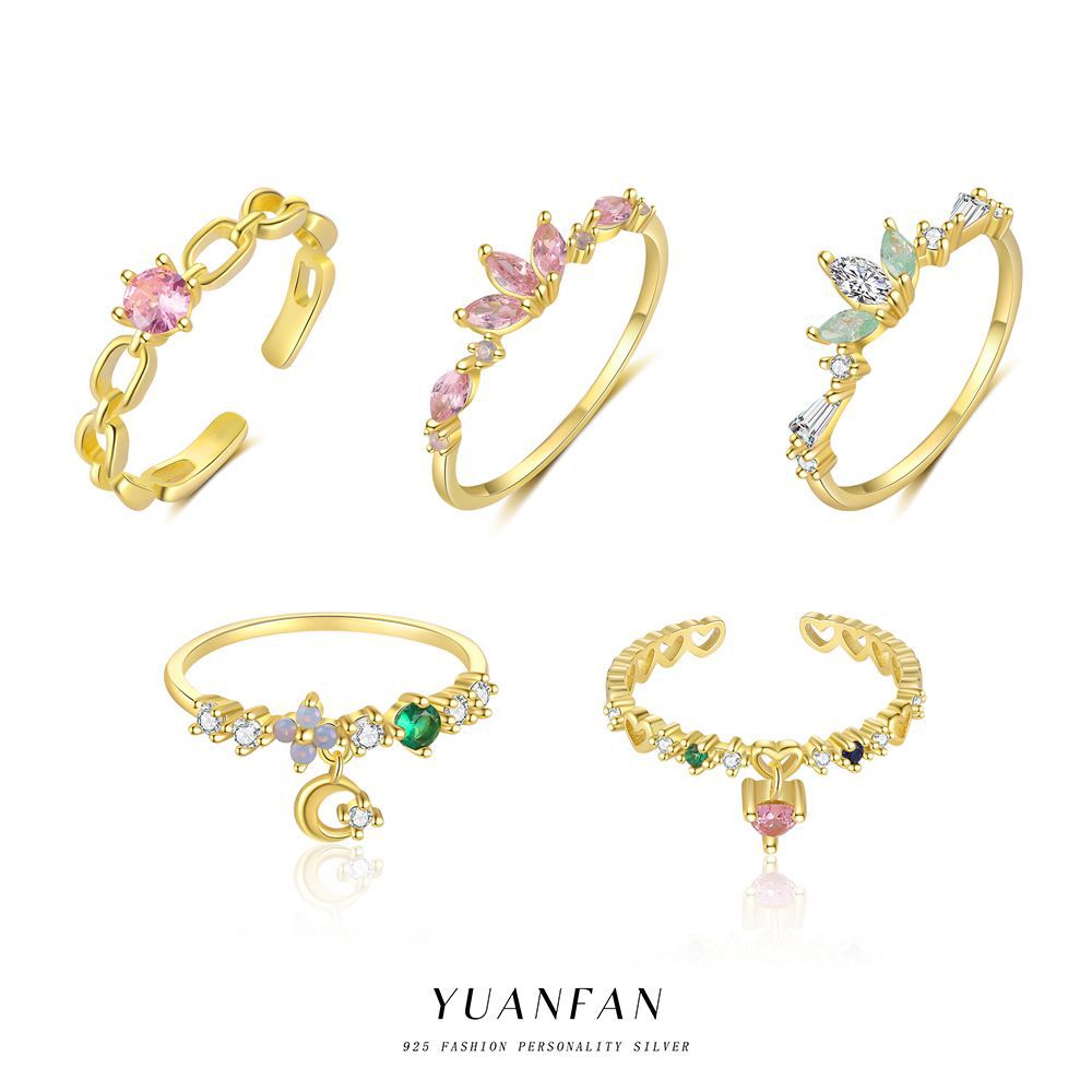 2g Weight Electroplated Gold Plating Process Open Rings Classification Adjustable Ring Size 1 Piece 925 Sterling Silver Geometric Heart Shape Open Rings