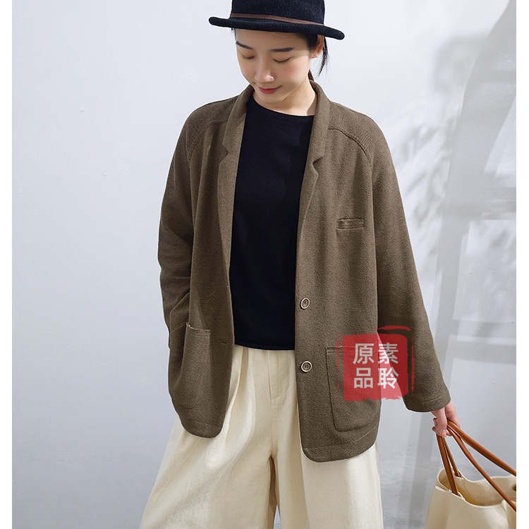 French Artistic Knitted Small Suit Lazy Loose Turn-over Collar Raglan Sleeve Slim Look Jacket Women's Spring and Autumn S1558