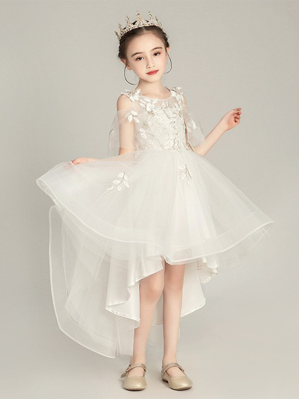 Nueva niña princesa vestido flor niña blanco hilado vestido de boda niños anfitrión vestido de noche pequeña niña piano traje