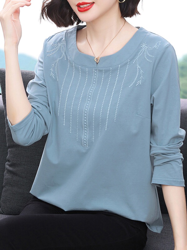 Cotton Long-Sleeved Shirt for Women, Loose and Stylish Age-Reducing Shirt for Middle-Aged Mothers, Fat Bottoming Shirt, Autumn Coat for Outer Wear