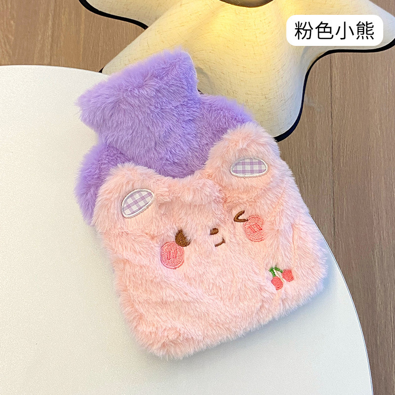 创意新款插兜毛绒PVC充水热水袋 带布套卡通注水热水袋防爆防漏|undefined