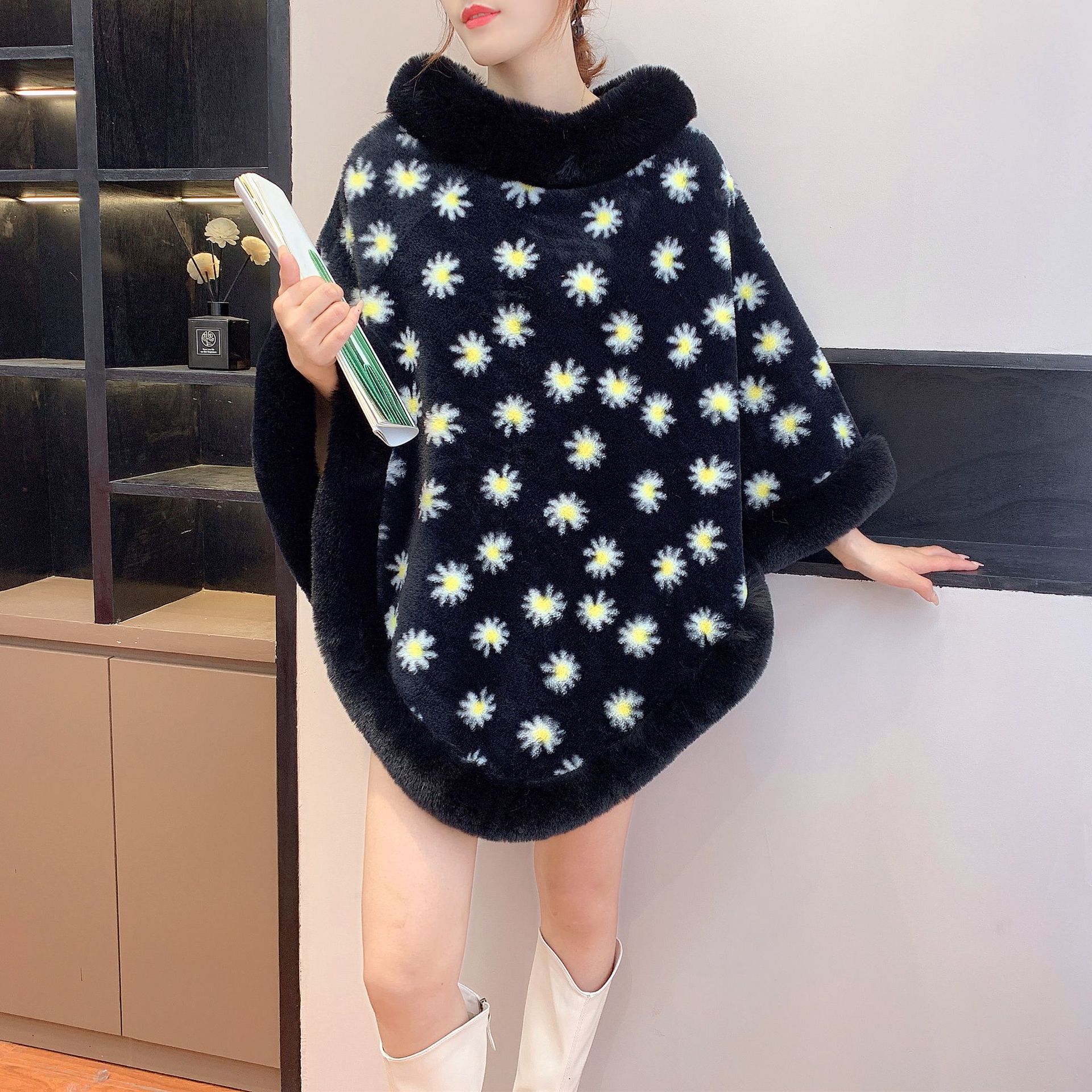 2025 otoño y invierno nueva ropa de mujer europea y americana Amazon transfronteriza lana chaqueta de flores de manga larga mujer caliente