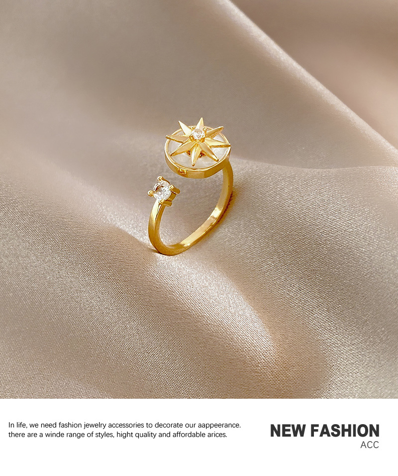 Fashion Star Copper Enamel Plating Inlay Zircon Open Ring 1 Piece