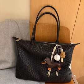 莫斯科夜托特包包女大容量黑色编织手提包通勤单肩包