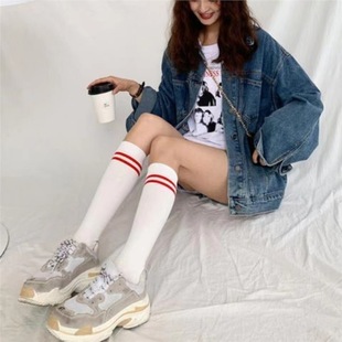 Japanese College Style Knee-high Socks White Socks Women's High Socks Spring and Autumn Two-bar Student's All-match Slimming Caule Socks Trendy