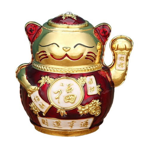 Lucky Cat Toothpick Holder for Home Living Room, Press-Button Automatic Toothpick Box, Creative Light Luxury Cute Toothpick Bucket Ornament