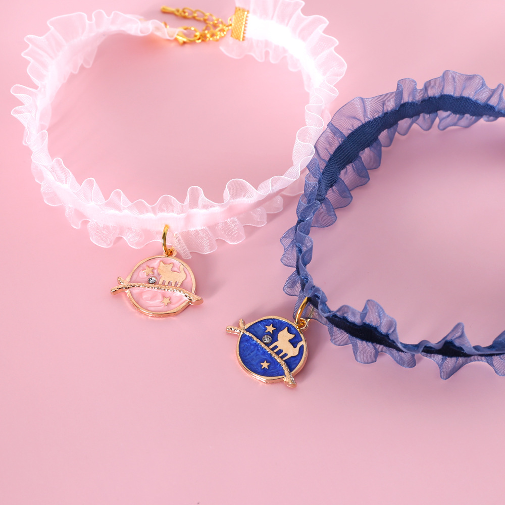 Pet veludo estrella gato elástico ajustable collar de encaje gato perro collar de encaje accesorios de comercio exterior