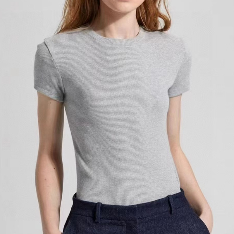 Th***Y Official Website One-To-One High-Quality Version Four-Way Stretch High-Elastic Pure Cotton Slim Fit Versatile Basic Round Neck Women's T-Shirt