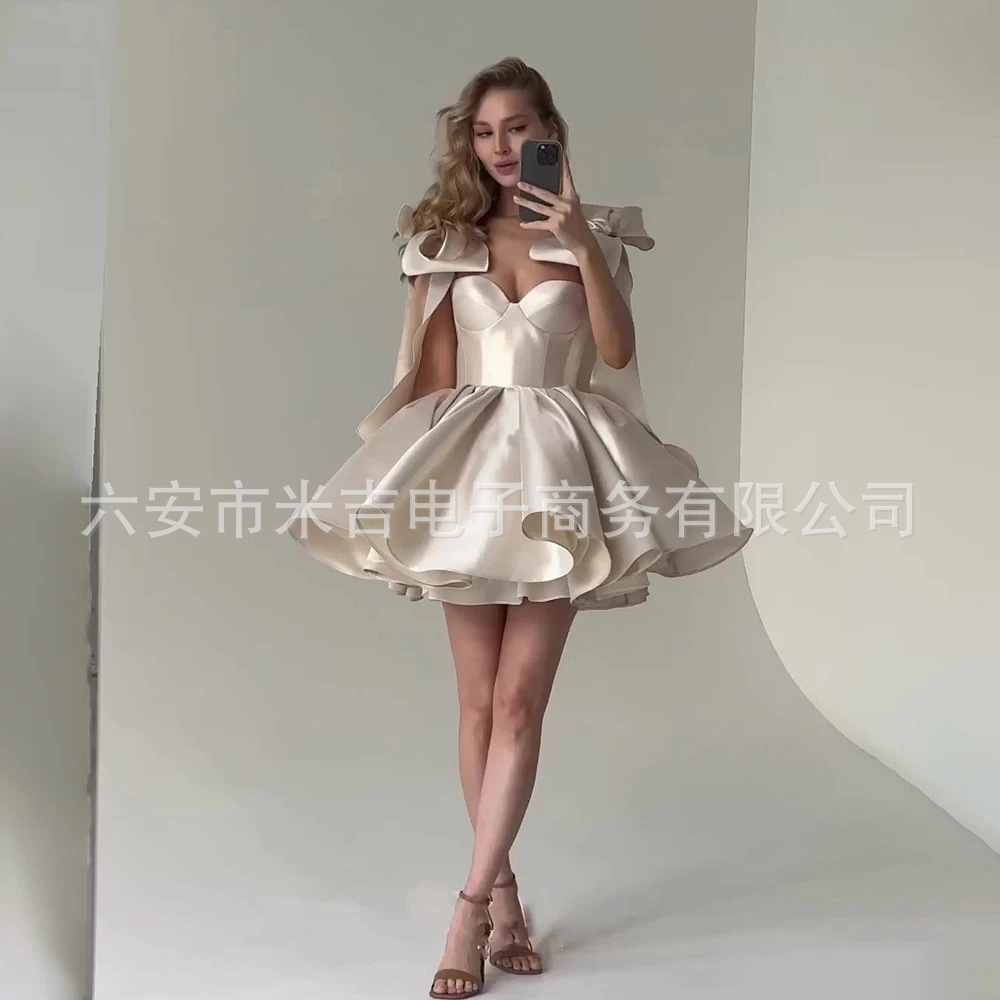 European and American Summer New Bow Sexy Fluffy dress in stock Niche Skirt Ball Party Foreign Trade Dress