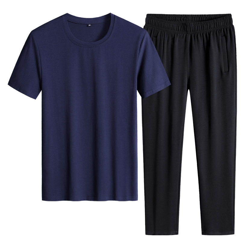 Trajes deportivos de verano delgados pantalones de manga corta de dos piezas de ropa de hombre casual camiseta de color sólido ropa deportiva se puede imprimir