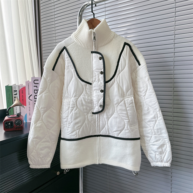 Cross-Border Splicing Cotton Outwear Design Sweater Women's Outwear 2025 Autumn and Winter New Loose Lazy Style Knitted Cardigan Cross-Border Splicing Cotton Outwear Design Sweater Women's Outwear 2025 Autumn and Winter New Loose Lazy Style Knitted Cardigan