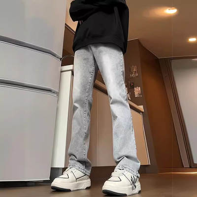 Smog Smoke Grey Jeans Men's Summer Thin American Style Vintage Vibe Pants Slim-Fit Stretch Micro Straight Pants