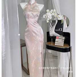 厂家直销2025春装新款新中式富家小千金改良旗袍感小香风粉色