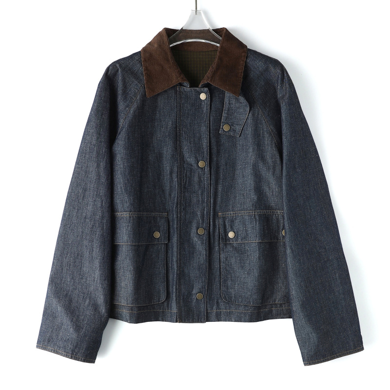 Soft Denim Jacket Brand High-Quality Cotton Linen Silk Corduroy Lapel Casual Jacket for Women 26 Spring New Style