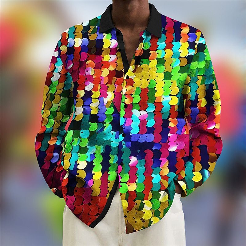Printed Shirt Men's Long-Sleeved Foreign Trade Era Disco Cross-Border Casual European and American Printed Shirt Men's Long-Sleeved Foreign Trade Era Disco Cross-Border Casual European and American