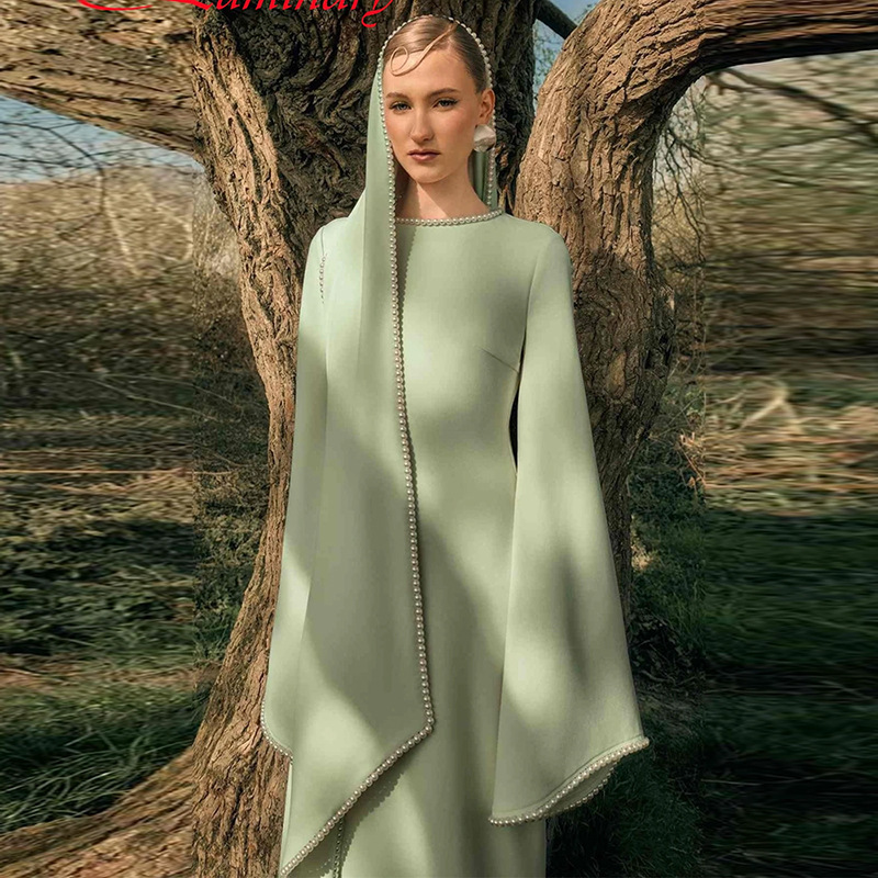 High-Quality In-Stock European and American Celebrity Fashion Long Dress 2026 New Style Scarf Beaded Bell Sleeve Long Gown High-Quality In-Stock European and American Celebrity Fashion Long Dress 2026 New Style Scarf Beaded Bell Sleeve Long Gown