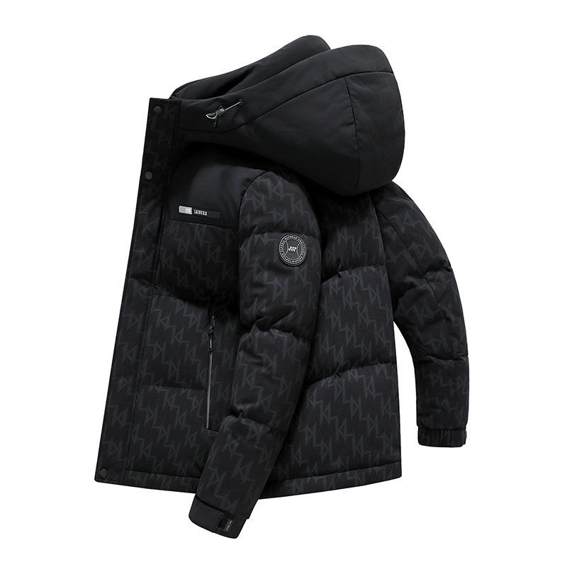 Men's Thickened Hooded down Jacket Short Stretch Knitted Printed Men's Jacket