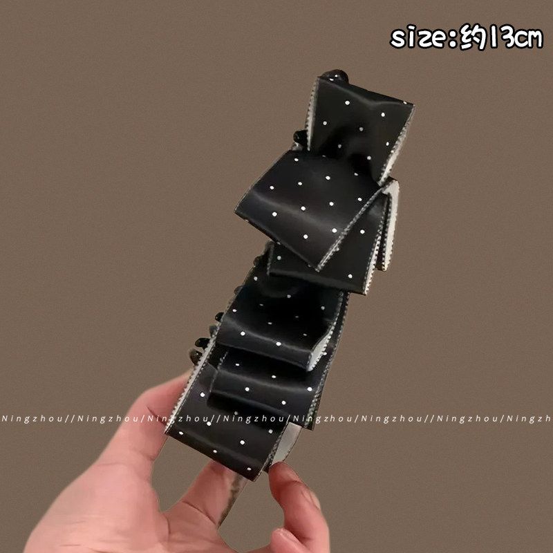 3# black polka dot multi-layered ribbon banana clip, approximately 13cm