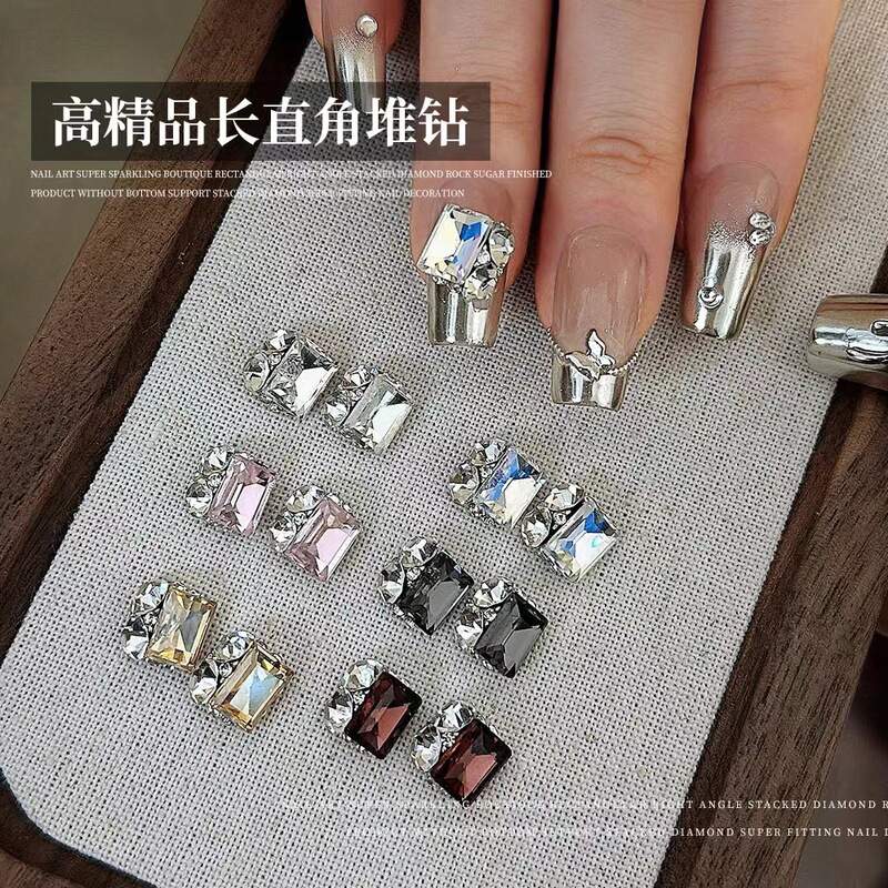 High-Quality Sparkling Nail Art Rock Candy Pile Diamond Finished Product 2025 New Sugar Cube Rectangular Crystal Diamond Nail Decoration Wholesale