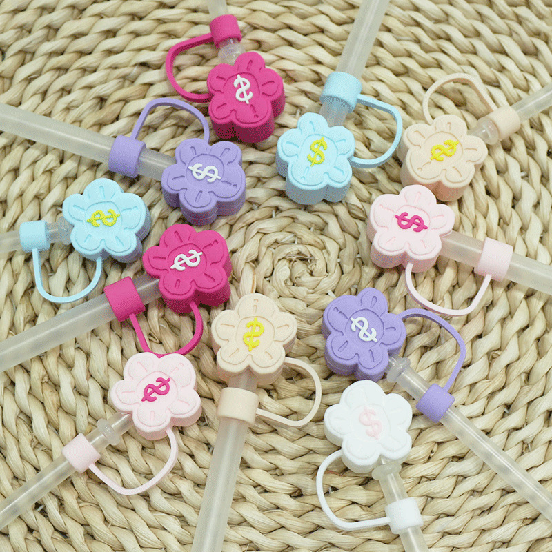 Capas de paja de goma blanda transfronteriza, cubierta de paja de goma blanda, tapón de polvo, capas de paja de dibujos animados lindos reciclables