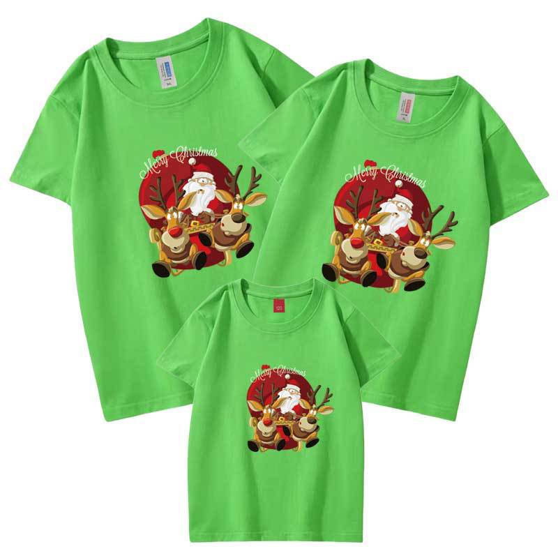 Dibujos animados para niños santa claus padre-hijo camiseta manga corta nuevo 2024 nueva familia de tres o cuatro hombres y mujeres transfronterizos