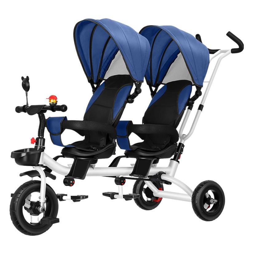 Cochecito de bebé gemelo de la bicicleta del doble-asiento de los niños del triciclo 1-5 años de la dirección del coche del bebé