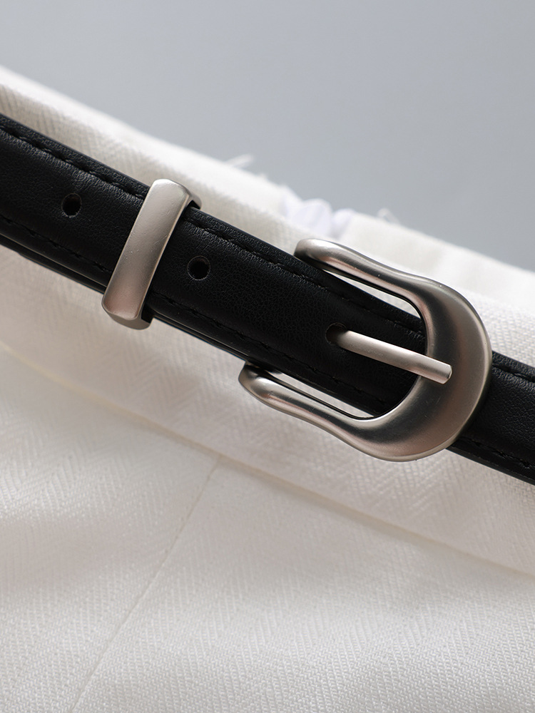 Chân váy xếp ly nữ cạp trung thấp, chất liệu tencel linen phối sọc răng cưa, xẻ tà — Xanh lông mòng đen