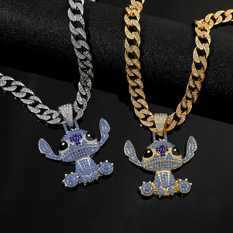 Cross-Border Jewelry for Boys, Hip-Hop Full Diamond Rhinestone Necklace, Fashionable and Personalized Stitch Pendant, Old Money Style Cross-Border Jewelry for Boys, Hip-Hop Full Diamond Rhinestone Necklace, Fashionable and Personalized Stitch Pendant, Old Money Style