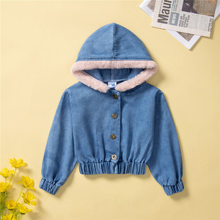 INS Children's Wear Girls' Denim Coat 2023 Autumn New Small and Medium Children's Fashion Casual Solid Color Simple Top