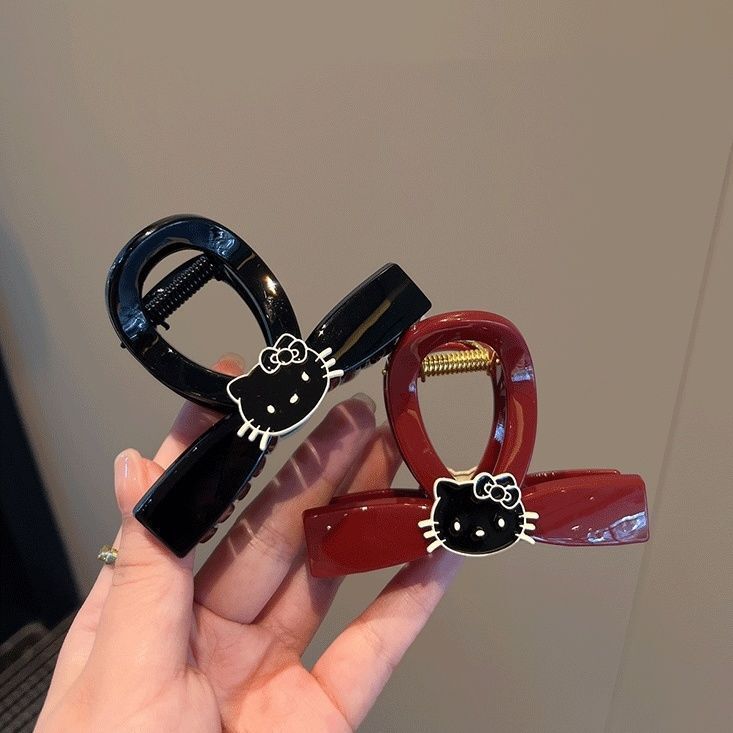 KT Cat Bow Grab Clip Middle Grab Chicken Hair Head Half Grab Retro Niche Sweet Simple Elegant Hairpin Exquisite Internet Celebrity