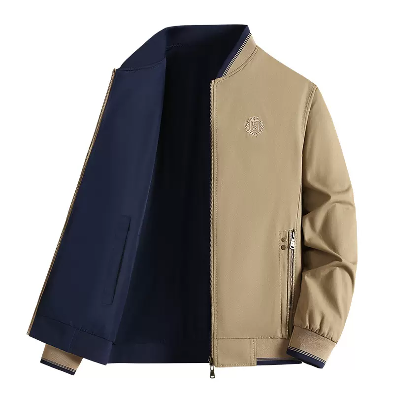 精品男装2024春秋季新款双面穿夹克中老年立领外套两面穿时尚百搭