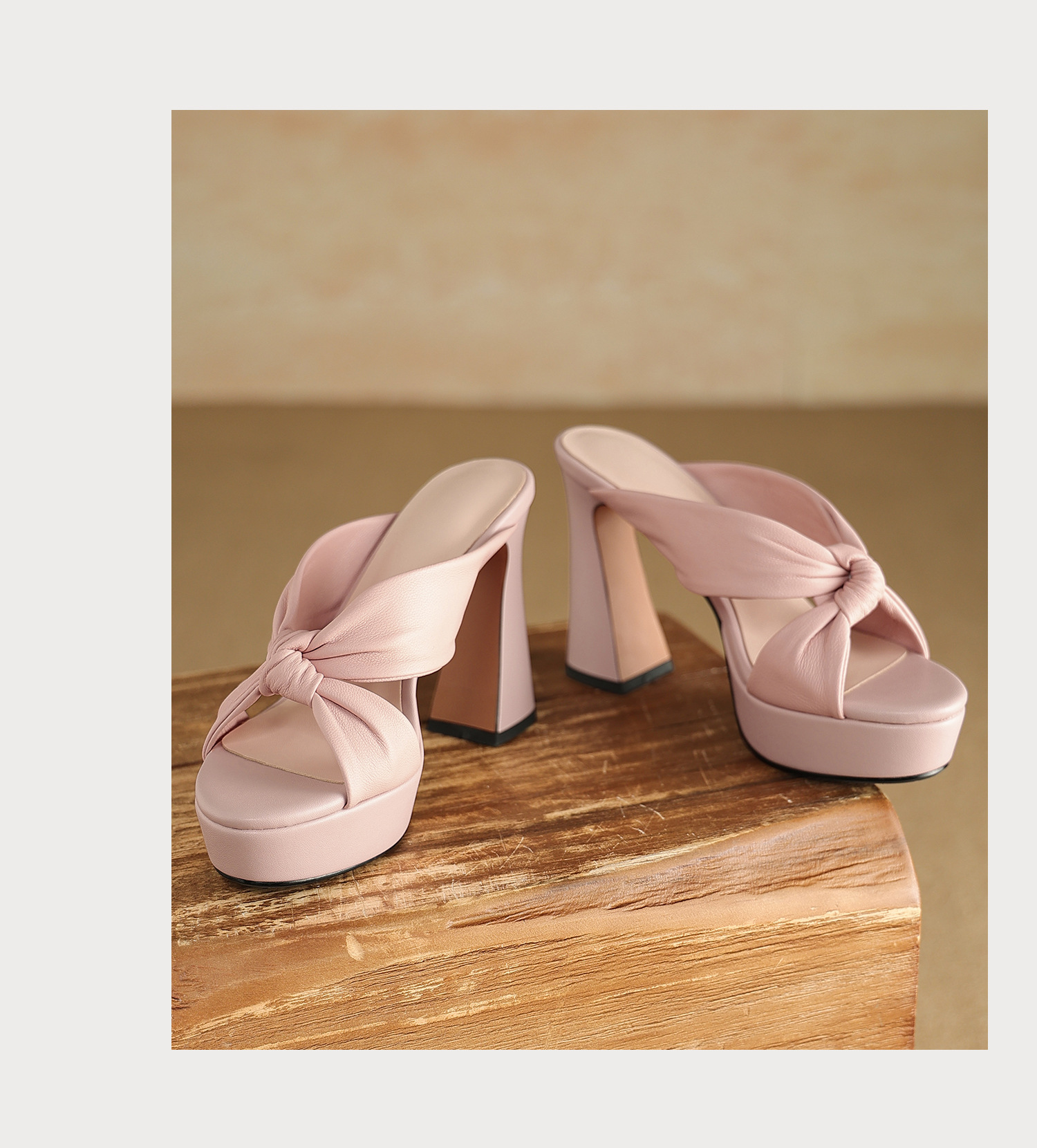 Sandal cao gót nữ mũi hở da cừu mềm, đế xuồng platform, gót vuông 8-10cm, nơ bướm — Hồng 8cm, Xanh da trời 10cm, Hồng 10cm, Trắng kem 8cm chi tiết 21