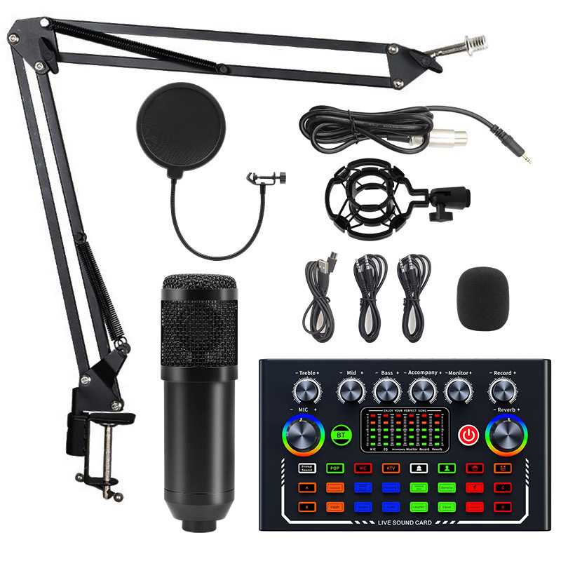 Micrófono BM800 con tarjeta de sonido V8S | Set completo para grabación, streaming y podcast