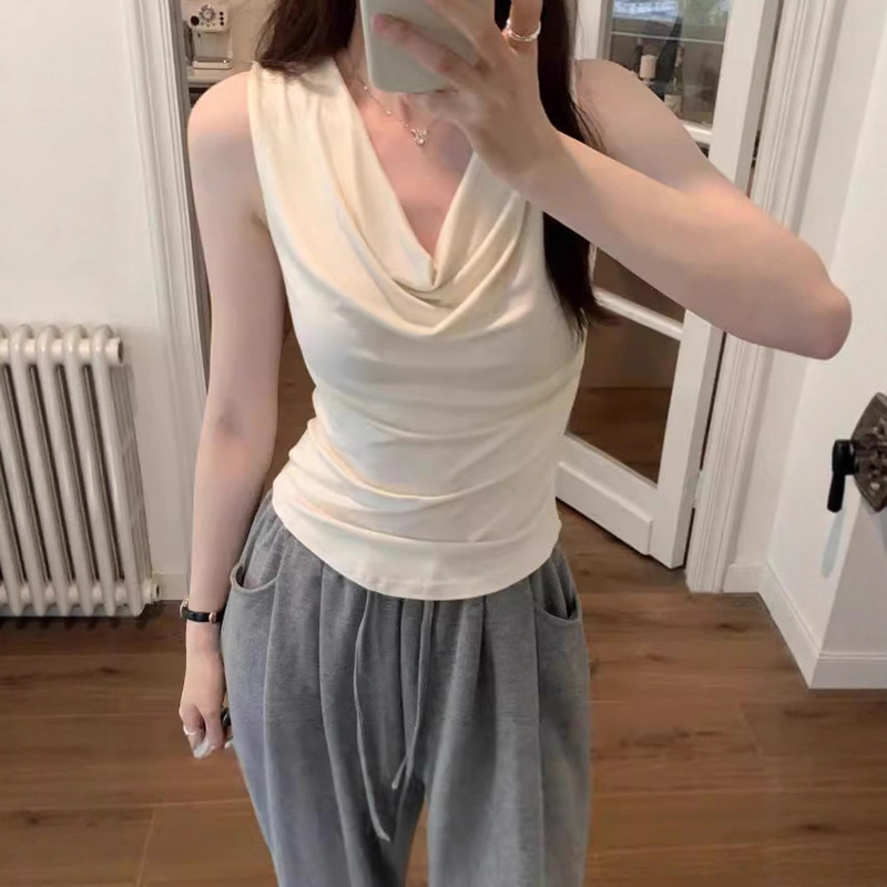 Ins Pure Desire Sexy Sexy Sleeveless Swing Collar Vest T-Shirt Women's Summer New Outer Wear Sweet and Spicy Tops Wholesale