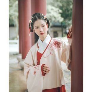 Traditional Hanfu with Embroidered Red Horse Mane Skirt for Spring and Autumn