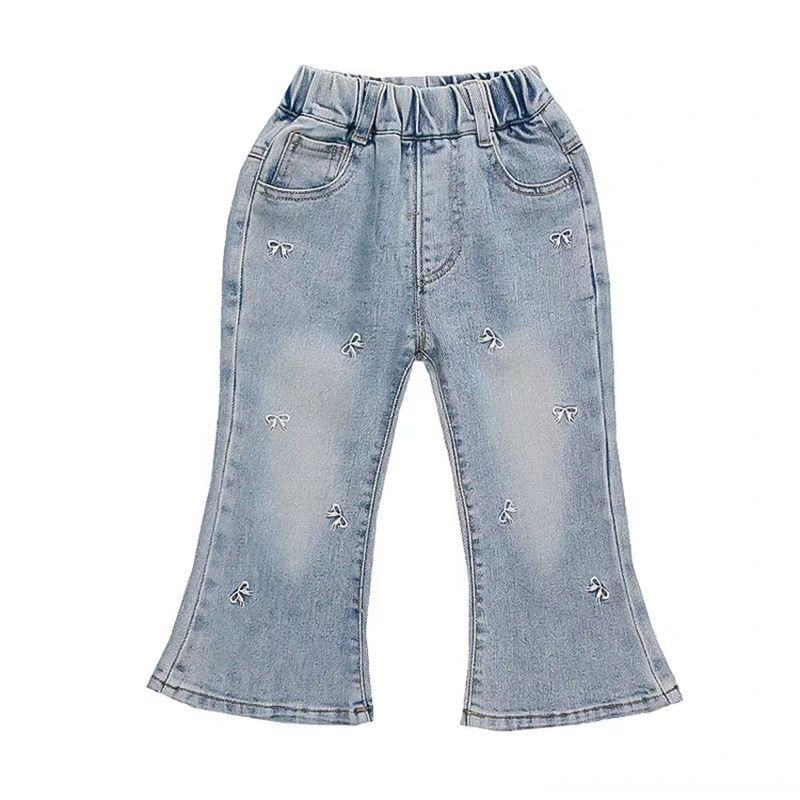 女の子パンツ 2025 春と秋の新しいベビーファッション西洋スタイル絶妙な刺繍リボンフレアパンツジーンズ