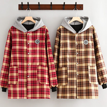 秋冬洋气外穿保暖罩衣加绒加厚长袖大褂时尚防污工作服上班护衣女