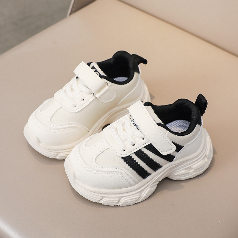 Chaussures en cuir épais pour enfants, style baskets blanches à semelle souple, pour filles de 1 à 6 ans et garçons, collection printemps_voghion.com