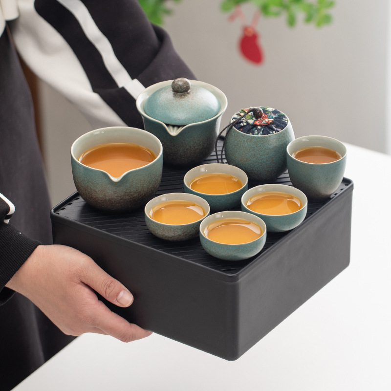 Elegant Portable Travel Teacup Set with a Simple Teapot and Two Cups, Lightweight and Rugged, Bohemian Style for Outdoor Use