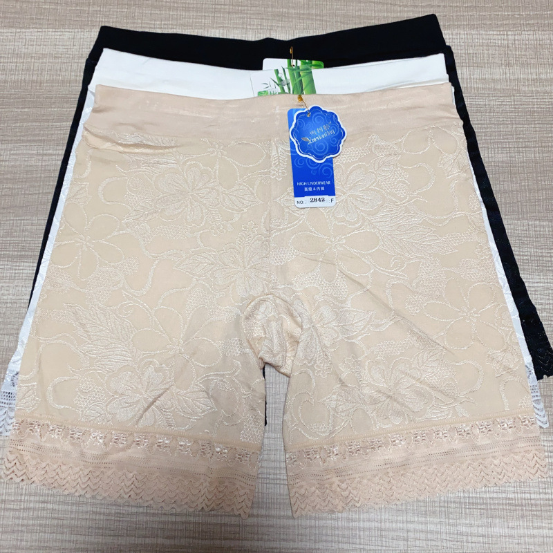 2842# Big Factory Beautiful Goods Large Edition Brocade Mo Jacquard Fiber Lace Edge Leggings Safety Pants Ladies Underwear