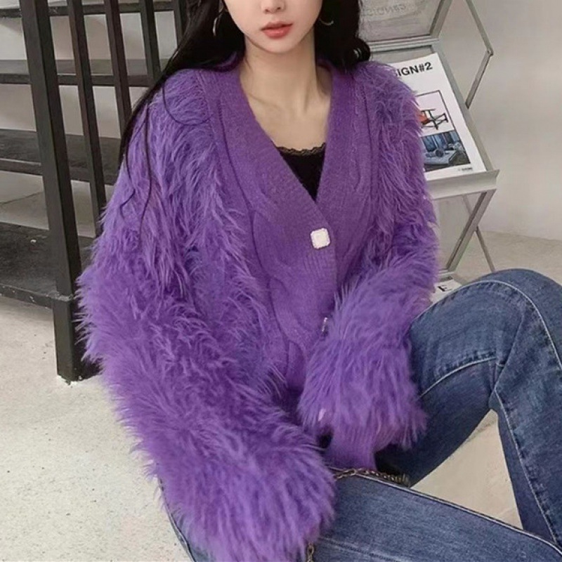 2023 otoño e invierno nuevo más tamaño estilo coreano perezoso Faux visón terciopelo punto cardigan