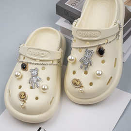 铂佳 亚马逊新款洞洞鞋卡通鞋扣花扣合金水钻装饰卡扣可拆卸小熊