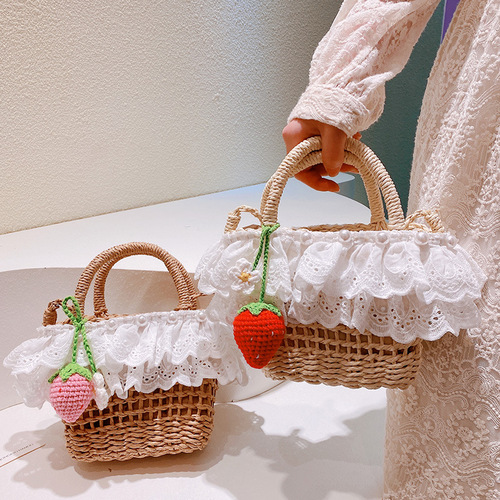 HD2250 seaside vacation style straw bag~ strawberry handbag with flowers crossbody bag for sweet and spicy girls ins 