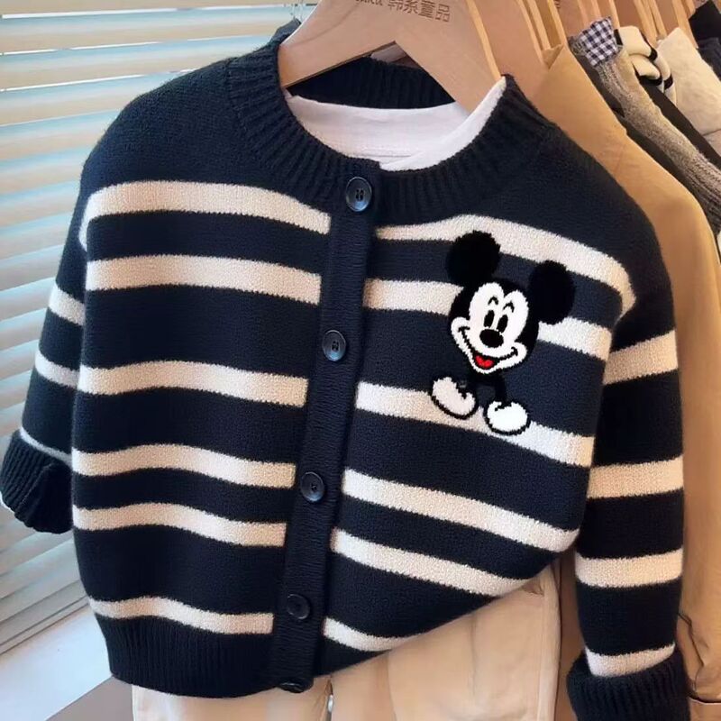 Boys' Soft Glutinous Rice Mouse Striped Knit Cardigan Jacket Early Autumn 2025 New Stylish Jacquard Sweater for Children