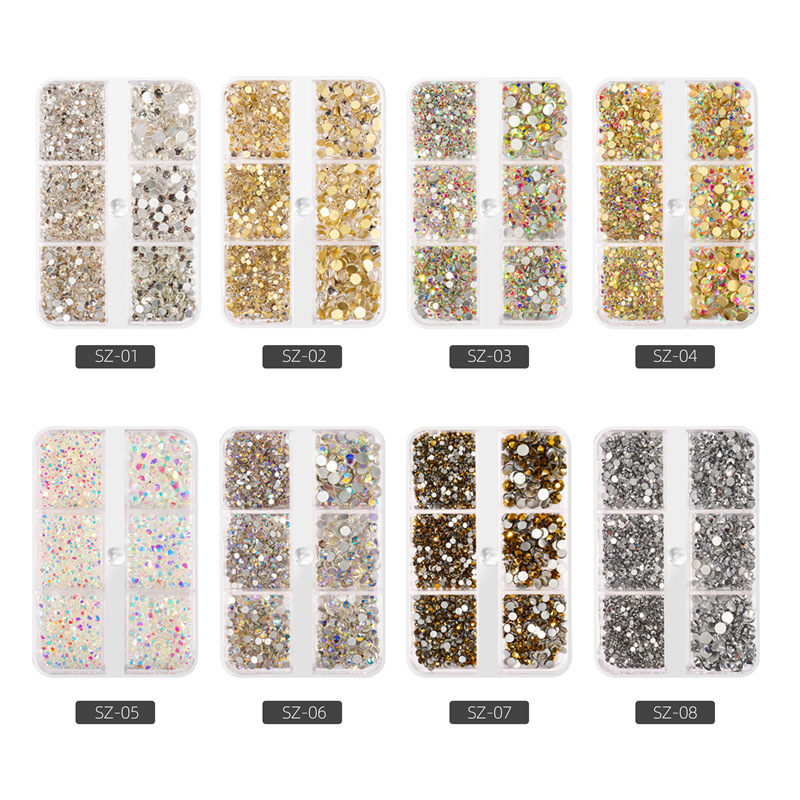 Transfronterizo nuevo 6-rejilla de uñas rhinestone de la joyería plana de diamante transparente AB color mágico paraíso luz de la joyería de uñas