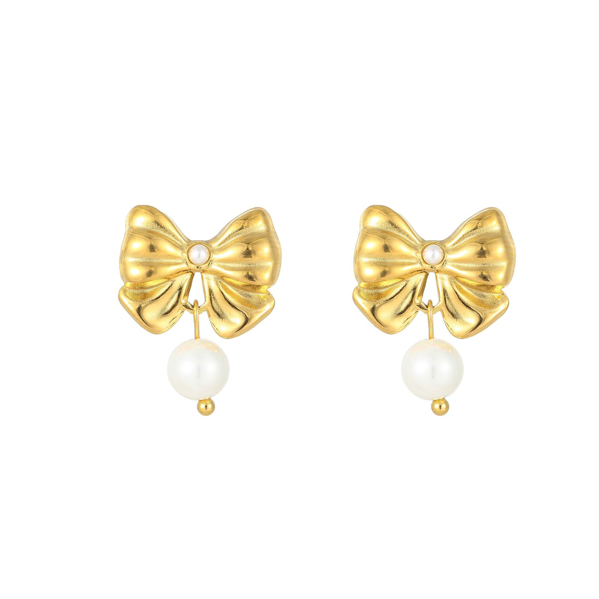 1 Pair Ig Style Sweet Bow Knot Plating Inlay Titanium Steel Pearl Earrings display picture 5