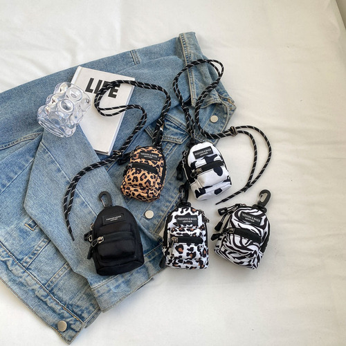 Korean Mini Kids Backpack Fashion Leopard Print Girl Single Shoulder Crossbody Bag Outdoor Travel Earphone Bag Red