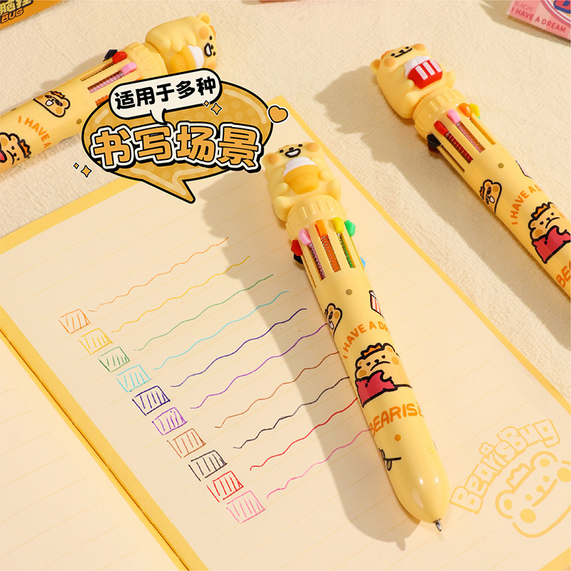 KUKI KOKI osos pequeños bolígrafo multicolor auténtico en un corazón de niña dibujos animados creativos bolígrafo estudiantil