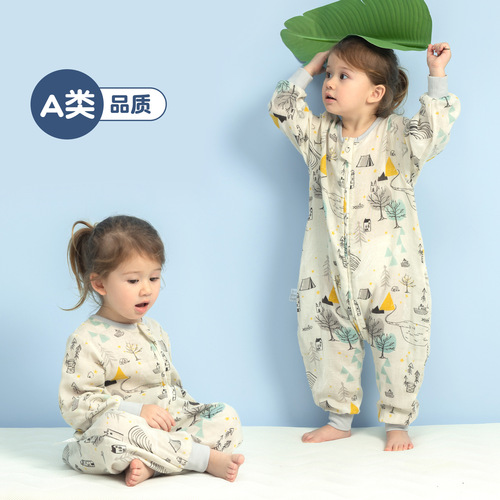 Cotton tree baby sleeping bag summer thin pure cotton baby gauze sleeping bag children's split-leg air-conditioned room anti-kicking quilt